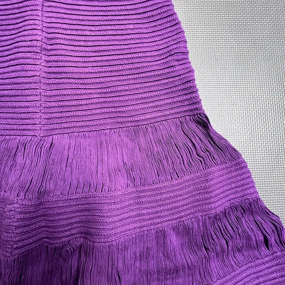 Tory Burch Purple Knit Textured Micro‎ Pleated Tiered Ruffle Skirt Small Cotton
